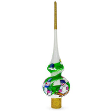 Load image into Gallery viewer, Snowmen on White Glass Christmas Tree Topper 11 Inches