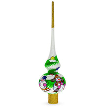 Load image into Gallery viewer, Snowmen on White Glass Christmas Tree Topper 11 Inches