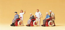 Load image into Gallery viewer, Preiser 10479 HO Scale Pedestrians -- Elderly Being Pushed in Wheelchairs pkg(3)