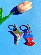 Load image into Gallery viewer, Hummingbird &amp; Feeder Acrylic Statement Earrings