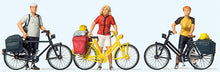 Load image into Gallery viewer, Preiser 10643 HO Scale Standing Cyclists in Sportswear w/Bikes -- Set #1 pkg(3)