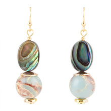 Load image into Gallery viewer, Baja Mint Jasper and Abalone Earrings