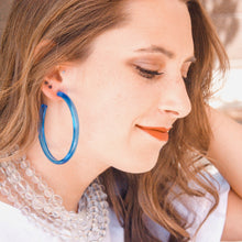 Load image into Gallery viewer, Aqua Blue Transparent Bangle 3 Inch Hoop Earrings