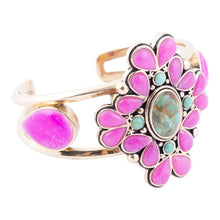 Load image into Gallery viewer, Barcelona Pink Agate and Blue Turquoise Statement Cuff Bracelet