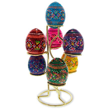 Load image into Gallery viewer, Gold Tone Metal Display Stand - Holds 7 Eggs Spheres 7.5 Inches Tall