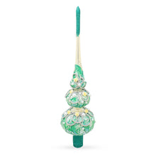 Load image into Gallery viewer, Dimensional Rope and Leaves on White Glass Christmas Tree Topper 12.5 Inches