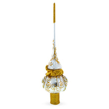 Load image into Gallery viewer, Golden Twisted Rope and Bow on White Glass Christmas Tree Topper 11 Inches