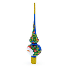 Load image into Gallery viewer, Santa and Mistletoe Wreath on Blue Glass Christmas Tree Topper 11 Inches