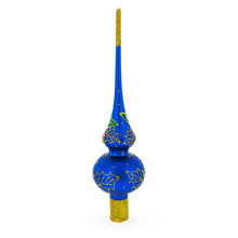 Load image into Gallery viewer, Santa and Mistletoe Wreath on Blue Glass Christmas Tree Topper 11 Inches