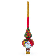 Load image into Gallery viewer, Santa Climbing Down Chimney on Red Glass Christmas Tree Topper 11 Inches