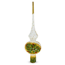 Load image into Gallery viewer, Dimensional Roses Bouquet on White Glass Christmas Tree Topper 11 Inches