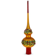 Load image into Gallery viewer, Poinsettia Flowers with Pearls  Gold Glass Christmas Tree Topper 11 Inches