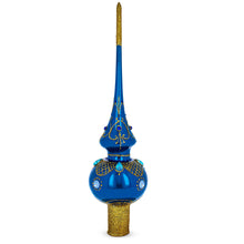 Load image into Gallery viewer, Blue Jewels and White Pearls on Glossy Blue Glass Christmas Tree Topper 11 Inches