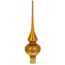 Load image into Gallery viewer, Golden Jewels and White Pearls on Gold Glass Christmas Tree Topper 11 Inches