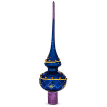 Load image into Gallery viewer, Purple Jewels and Golden Leaves on Blue Glass Christmas Tree Topper 11 Inches