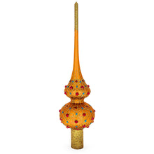 Load image into Gallery viewer, Red Jewels on Gold Geometrical Glass Christmas Tree Topper 11 Inches