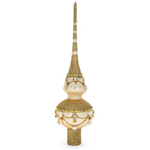 Load image into Gallery viewer, Dimensional Roses on Sparkling Beige Glass Christmas Tree Topper 11 Inches