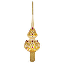 Load image into Gallery viewer, Red Jeweled with Golden Leaves Glass Christmas Tree Topper 11 Inches