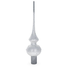 Load image into Gallery viewer, Pink Roses and Pearls on Silver Glass Christmas Tree Topper 11 Inches