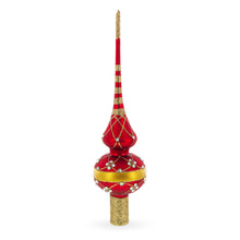 Load image into Gallery viewer, Dimensional White Diamond Trellis on Red Glass Christmas Tree Topper 11 Inches