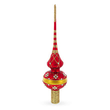 Load image into Gallery viewer, Dimensional White Diamond Trellis on Red Glass Christmas Tree Topper 11 Inches
