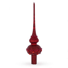 Load image into Gallery viewer, Dimensional Red Jewels Chandelier on Red Glass Christmas Tree Topper 11 Inches