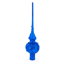 Load image into Gallery viewer, Blue Jewels Scroll on Blue Glass Christmas Tree Topper 11 Inches