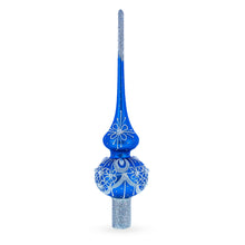 Load image into Gallery viewer, Dimensional White Pearls on Blue Glass Christmas Tree Topper 11 Inches