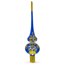 Load image into Gallery viewer, White Pearls with Golden Leaves on Blue Glass Christmas Tree Topper 11 Inches