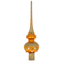 Load image into Gallery viewer, White and Golden Jewels on Sparkling Orange Glass Christmas Tree Topper 11 Inches