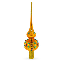 Load image into Gallery viewer, Multicolored Jewels on Gold Glass Christmas Tree Topper 11 Inches