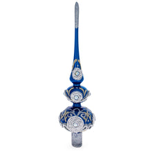 Load image into Gallery viewer, Pearls and Twisted Rope on Double Ball Blue Glass Christmas Tree Topper 12.5 Inches