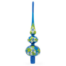 Load image into Gallery viewer, Blue Flowers on Glossy Blue Mouth Glass Christmas Tree Topper 12.5 Inches