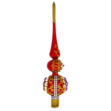 Load image into Gallery viewer, Embossed Clock on Glittered Double Ball Red Glass Christmas Tree Topper 12.5 Inches