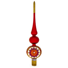 Load image into Gallery viewer, Embossed Clock on Glittered Double Ball Red Glass Christmas Tree Topper 12.5 Inches