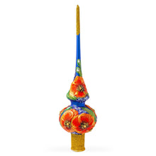 Load image into Gallery viewer, Poppy Flowers on Blue Glass Christmas Tree Topper 11 Inches