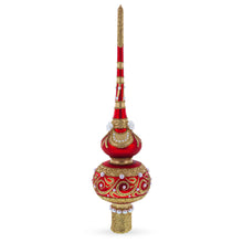 Load image into Gallery viewer, Dimensional Roses and Pearls on Golden ScrollGlass Christmas Tree Topper 11 Inches