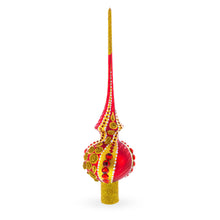 Load image into Gallery viewer, Dimensional Red Jewels on Golden Spirals Glass Christmas Tree Topper 11 Inches