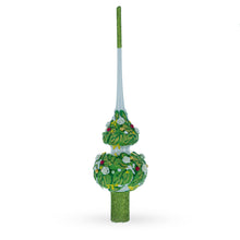 Load image into Gallery viewer, Dimensional White Roses on Green Leaves Glass Christmas Tree Topper 11 Inches