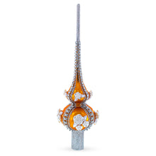 Load image into Gallery viewer, Dimensional Pearl Roses on Gold Glass Christmas Tree Topper 11 Inches