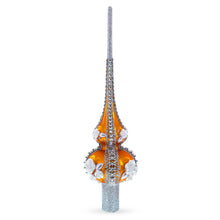 Load image into Gallery viewer, Dimensional Pearl Roses on Gold Glass Christmas Tree Topper 11 Inches