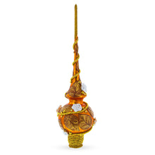 Load image into Gallery viewer, White Roses with Golden Leaves on Gold Glass Christmas Tree Topper 11 Inches
