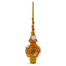 Load image into Gallery viewer, White Roses with Golden Leaves on Gold Glass Christmas Tree Topper 11 Inches
