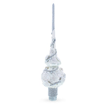 Load image into Gallery viewer, White Roses with Leaves on White Glass Christmas Tree Topper 11 Inches