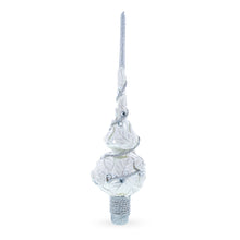 Load image into Gallery viewer, White Roses with Leaves on White Glass Christmas Tree Topper 11 Inches