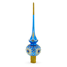 Load image into Gallery viewer, White Daisies on Blue Glass Christmas Tree Topper 11 Inches