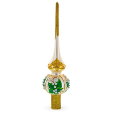 Load image into Gallery viewer, Lily of the Valley Flowers on Beige Glass Christmas Tree Topper 11 Inches