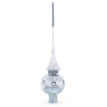 Load image into Gallery viewer, Dimensional White Jewels on Speckled Silver Glass Christmas Tree Topper 11 Inches