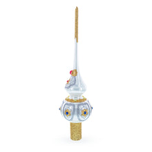 Load image into Gallery viewer, Dimensional Blue and Red Jewels on Silver Glass Christmas Tree Topper 11 Inches
