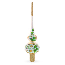 Load image into Gallery viewer, White Flowers Bouquet on Beige Glass Christmas Tree Topper 11 Inches